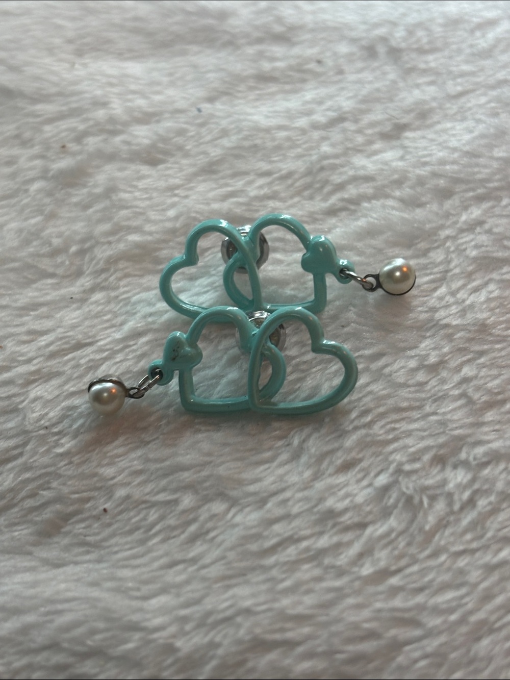 Turquoise Heart Dangle Earrings with Pearl Accent
